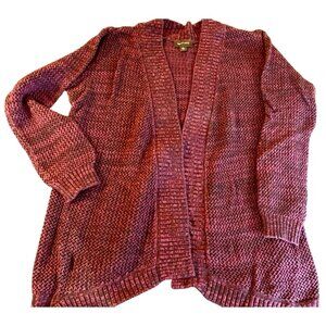 Red Textured Open Front Cardigan Sweater Size Large